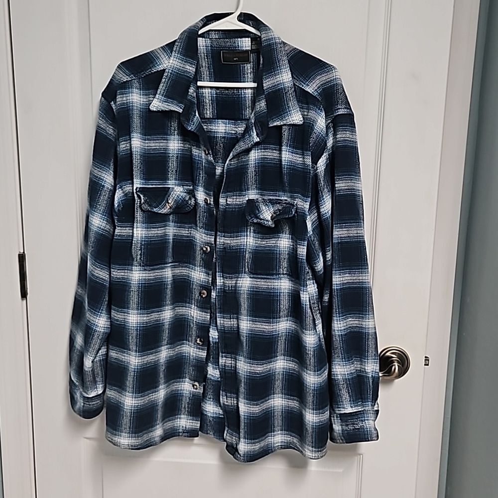 Field & Stream Work Shirt Heavyweight  Cotton Shacket Blue Plaid Outdoor Mens XL